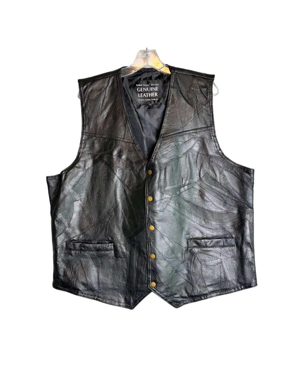 Italian Stone Design Genuine Leather Patchwork Vest XXL Black Biker Motorcycle 2